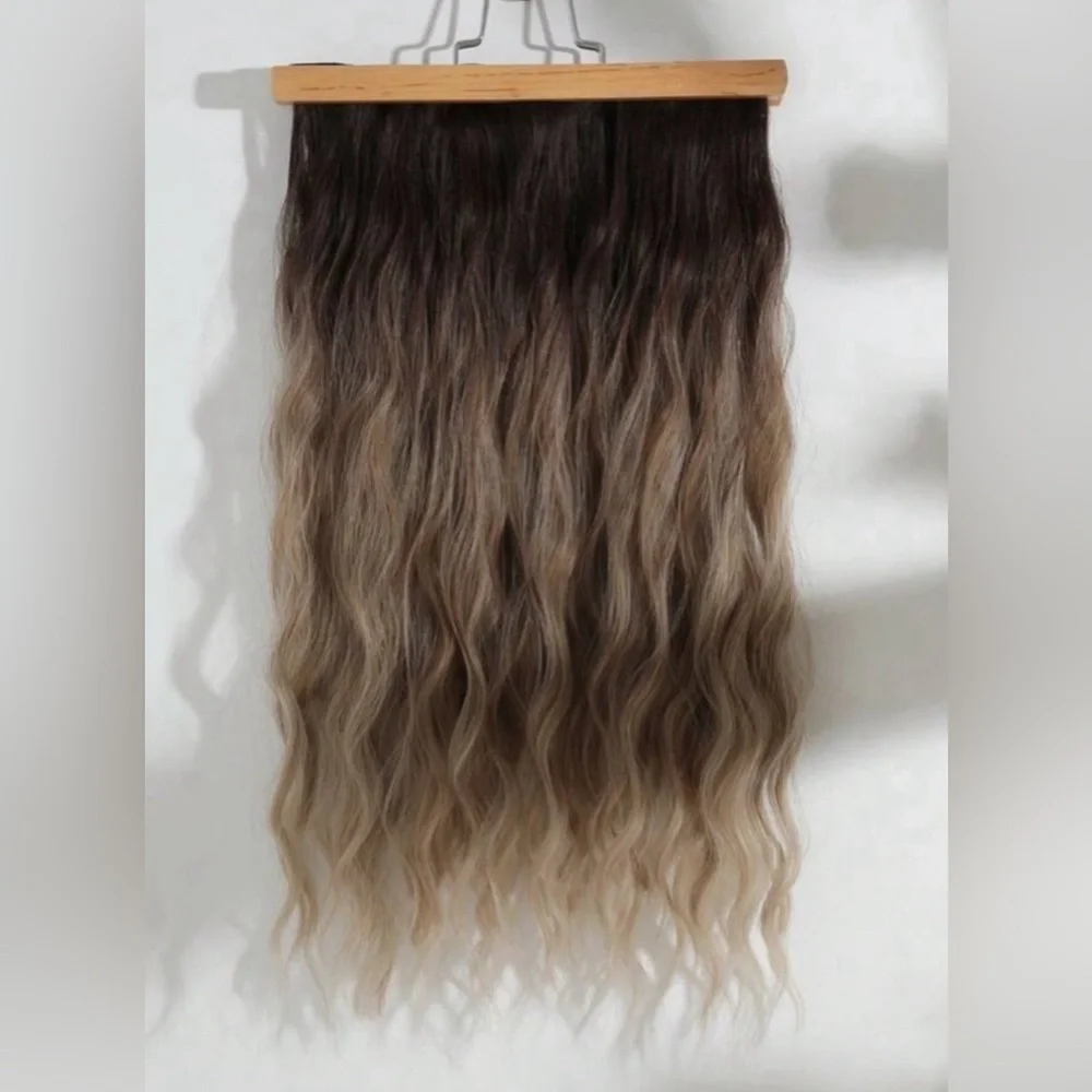 Water Wave Ash Blonde  Two tone Blonde Hair Extensions Set - Human hair blend